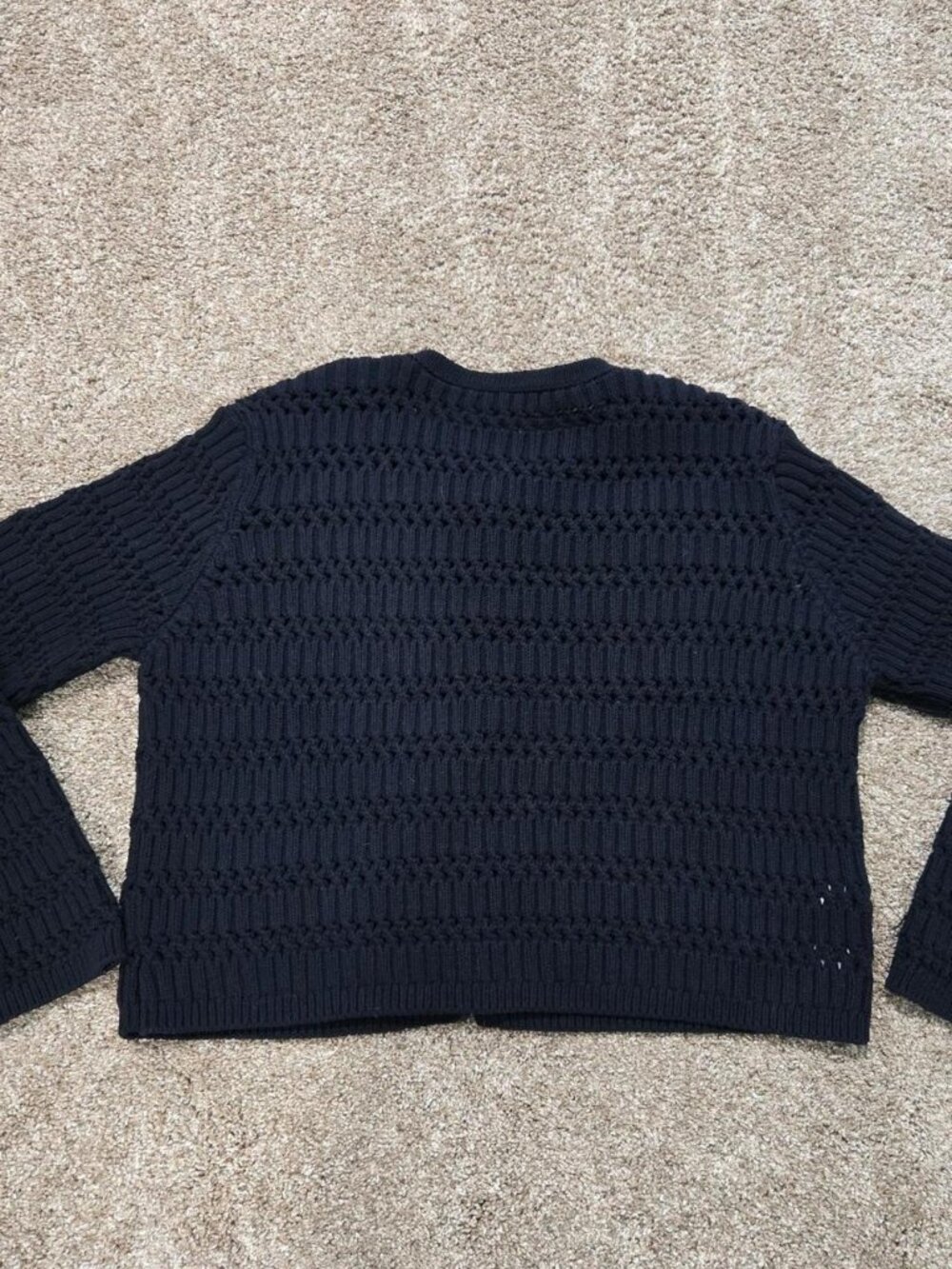 Mango Navy Blue Knit Button-Up Cardigan with Gold Buttons - Picture 2 of 5